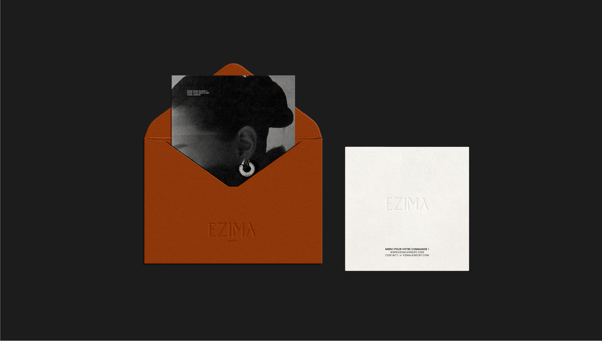 Papeterie du projet Ezima Jewelry, une marque de bijoux éthique.
