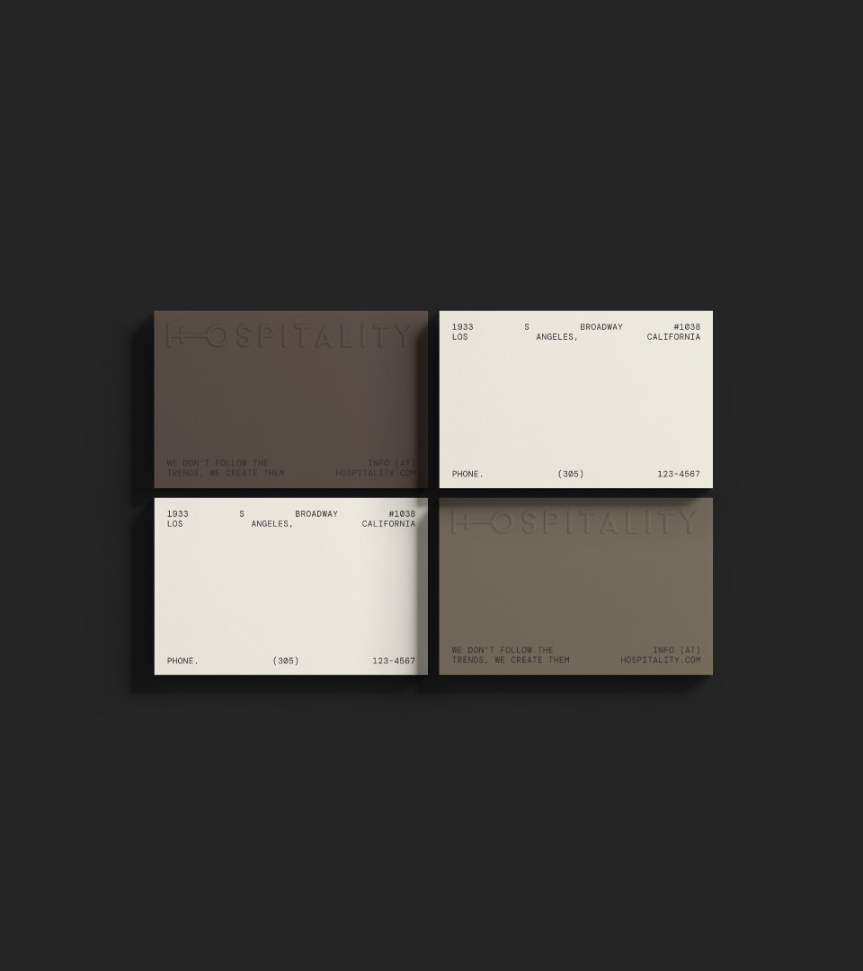 Cartes de visite du projet Hospitality, une agence de design d'intérieur et d'architecture.