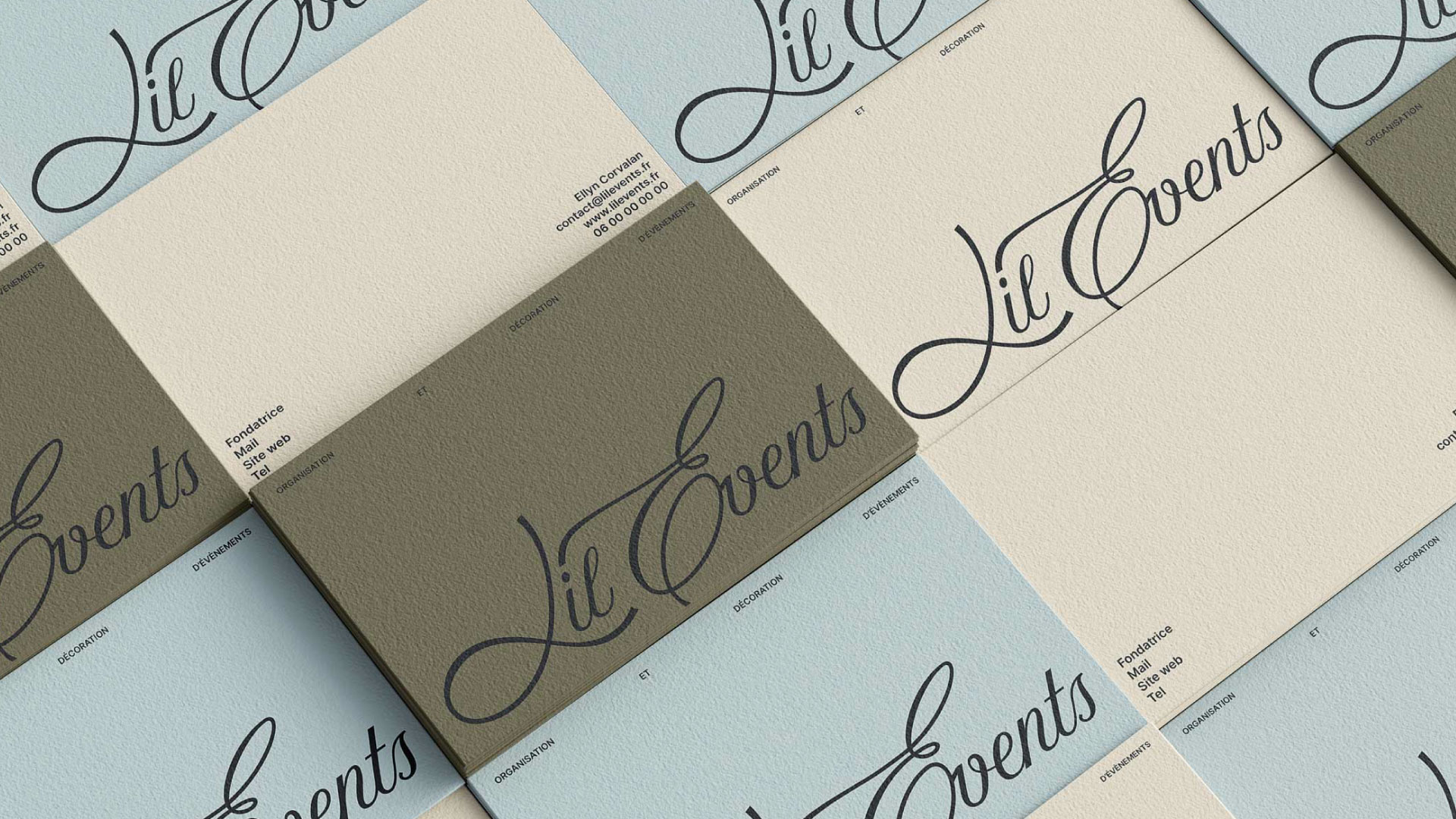 Cartes de visite du projet Lil Events, une entreprise d'organisation d'évènements.