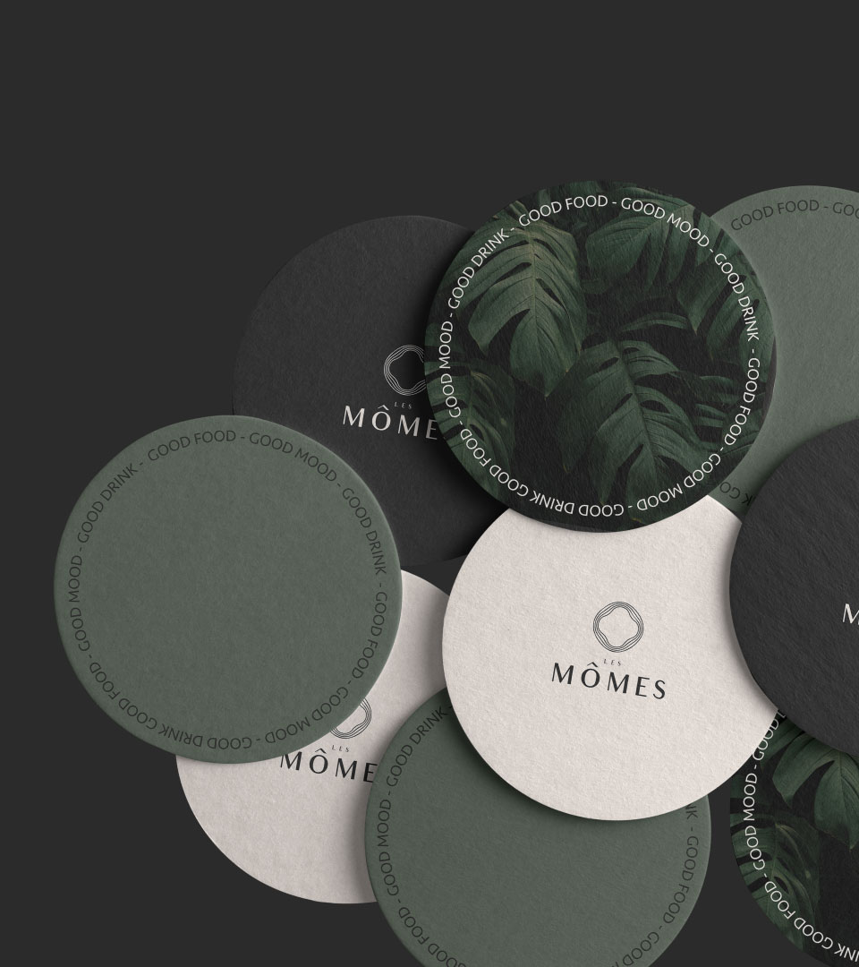 Sous-bock du projet Les Mômes, un restaurant et bar festif situé à Montpellier.